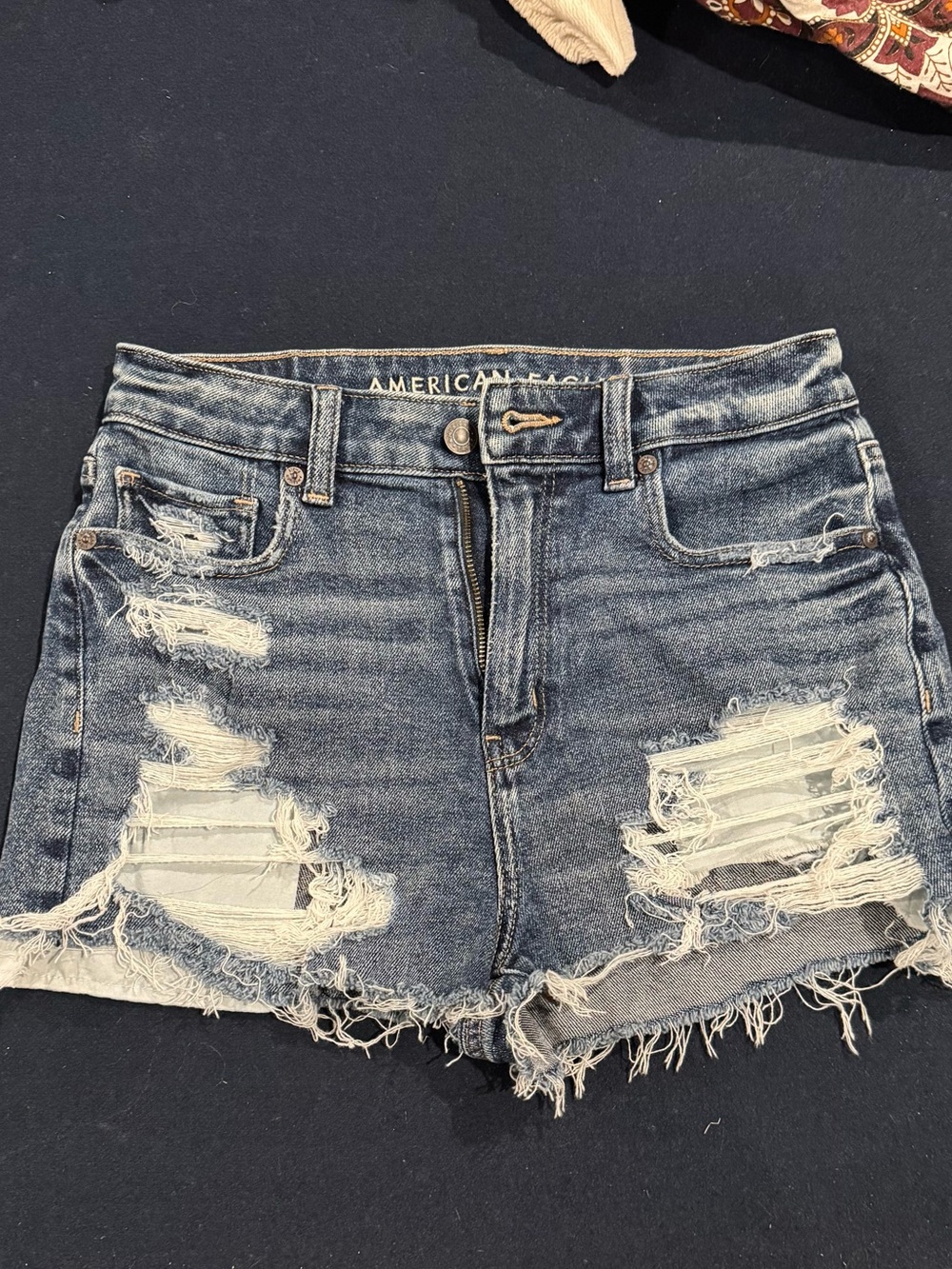 American Eagle Outfitters Distressed Denim Shorts - Dark Blue